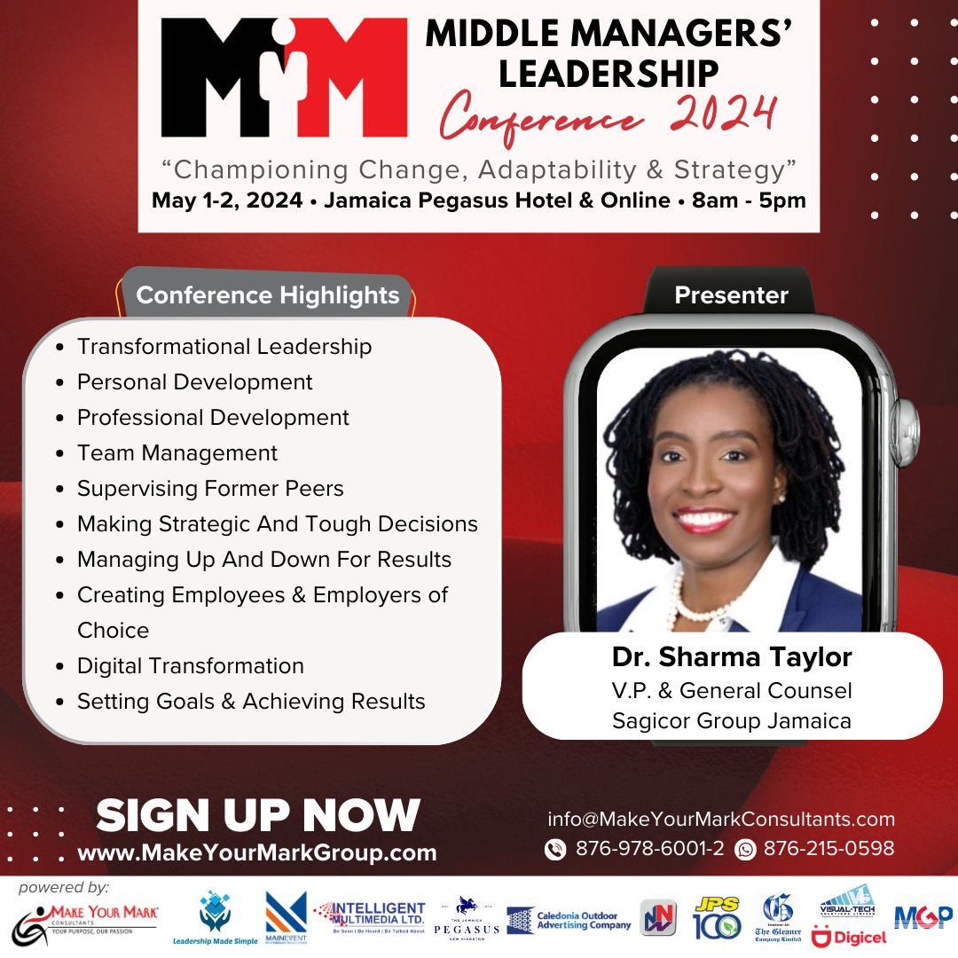 What could you learn from those who have gone ahead of you? Join @IAmSharmaTaylor  of Sagicor Group Jamaica  at MMC 2024. SIGN UP NOW at MakeYourMarkGroup.com and FOLLOW us for updates.  Registration Deadline is April 24.
#changeisgood #middlemanagers #Leadershipdevelopment