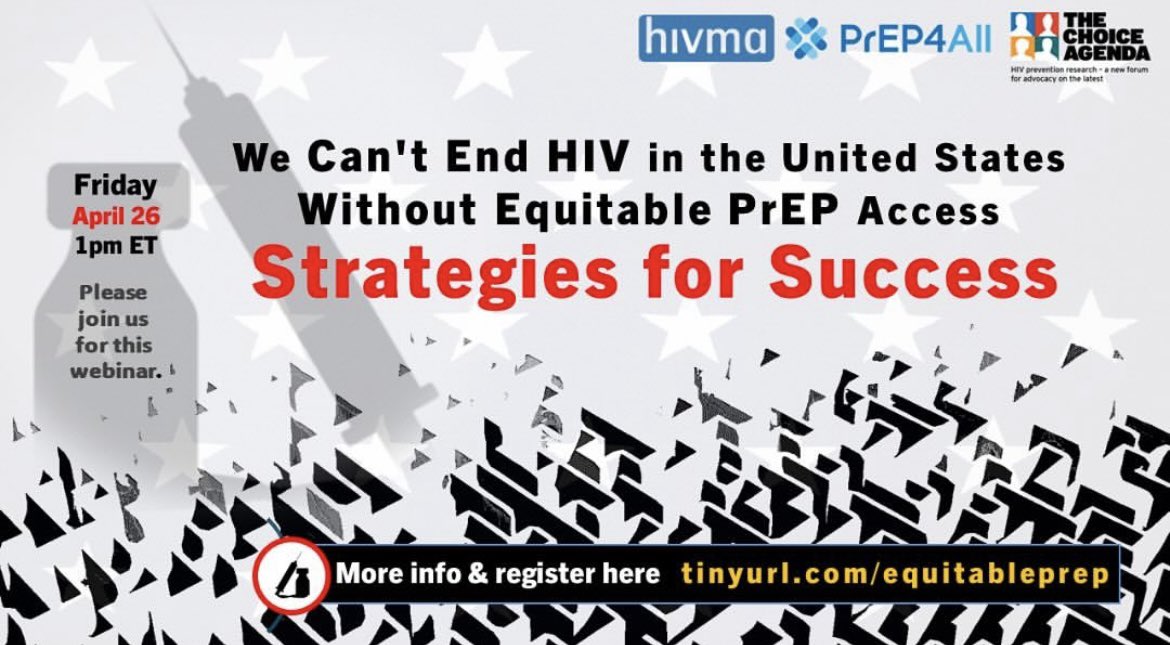 Want to dig deeper on how we advance #PrEP equity in the US? 🔎 Join tomorrow’s #ChoiceAgenda webinar with @PrEP4AllNow @HIVMA at 1PM ET as we explore key challenges to PrEP equity including cost, healthcare complexities, and other inhibiting barriers. tinyURL.com/equitableprep