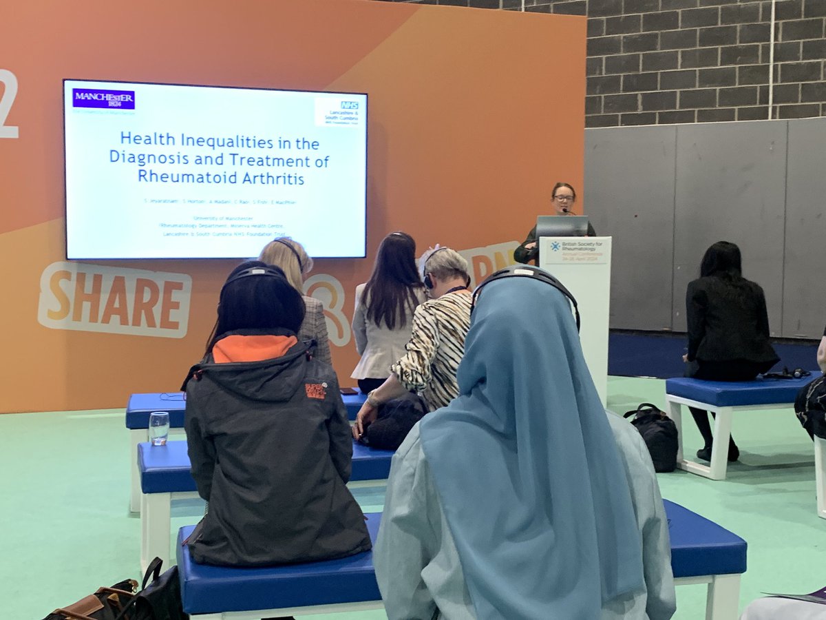 The lovely @lizzymacphie kicking off a talk on ‘Health Inequalities in the Diagnosis and Treatment of Rheumatoid Arthritis’. 🙌 #BSR24 @RheumatologyUK