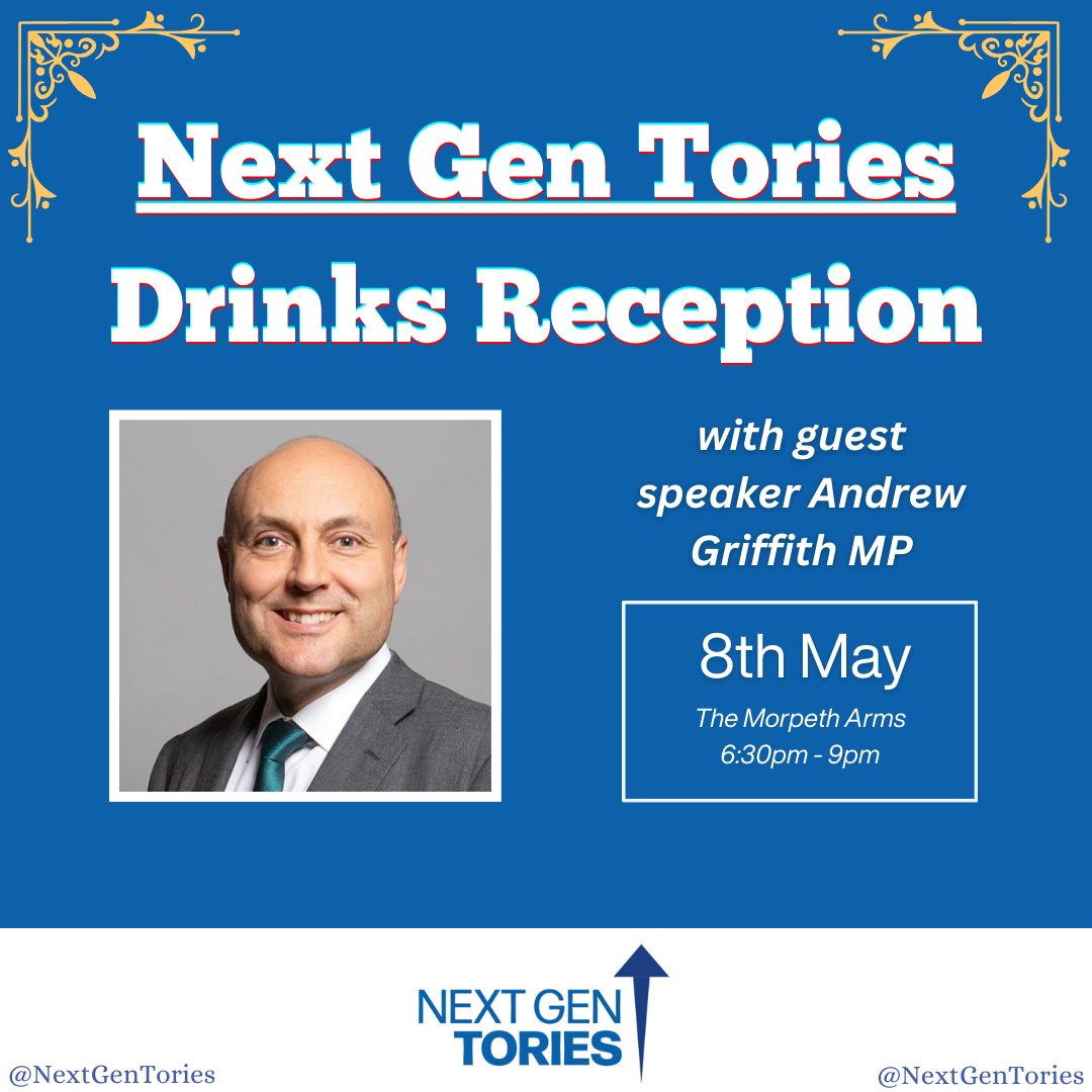 🚨 NGT Drinks Reception 🚨 Make sure you don't miss our next drinks reception with guest speaker & @SciTechgovuk Minister @griffitha When: Wednesday 8th May Where: Morpeth Arms, 58 Millbank, SW1P 4RW 🎟 Get your tickets here ⬇️ eventbrite.com/e/next-gen-tor…