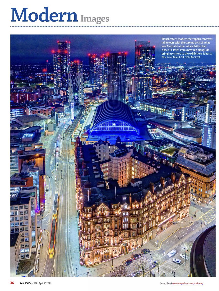 Thanks to @RAIL for featuring this image in the latest issue, a Metrolink Tram heads past the Midland Hotel & towards what was the terminus of Manchester Central station. 📸 🏙️ ⭐️ Gift Store ⬇️🏞😅 fineartprintstores.etsy.com @MancPictures @Beenetworkintl @BeeNetwork