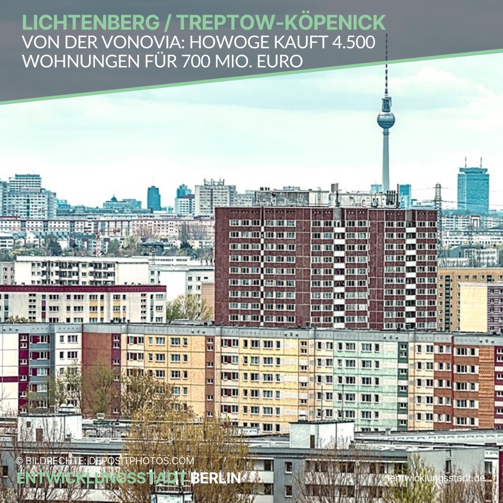 Für 700 Millionen Euro erwirbt die landeseigene #HOWOGE rund 4.500 Wohnungen vom Immobilienkonzern #Vonovia. Die #Wohnungen liegen größtenteils im Bezirk #Lichtenberg und zu einem kleinen Teil im Treptow-Köpenicker Ortsteil #Adlershof:

entwicklungsstadt.de/von-der-vonovi…