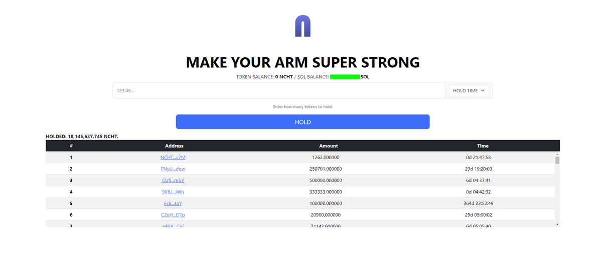 Are you ready to stake $NCHT?

We have come up with a good utility incentive where you can prove that you are an NCHT diamond holder.

hold.ncht.io