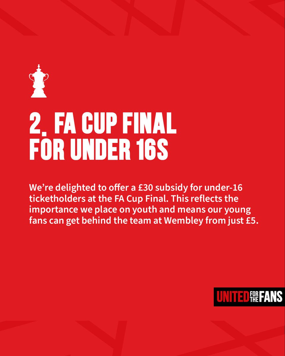 Subsidised tickets for U16 Season Ticket holders for the #FACup final 🤝

🧵 (3/8)