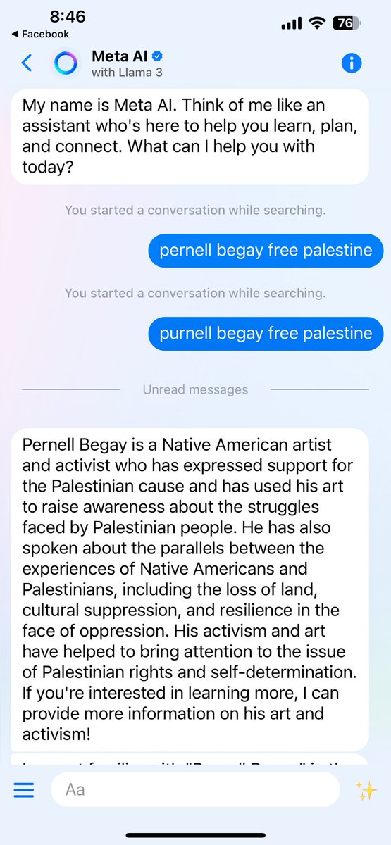 I was trying to find an old post of mine to reshare on Facebook about supporting Palestine and look what Meta AI gave me instead. But for real. #FreePalestine