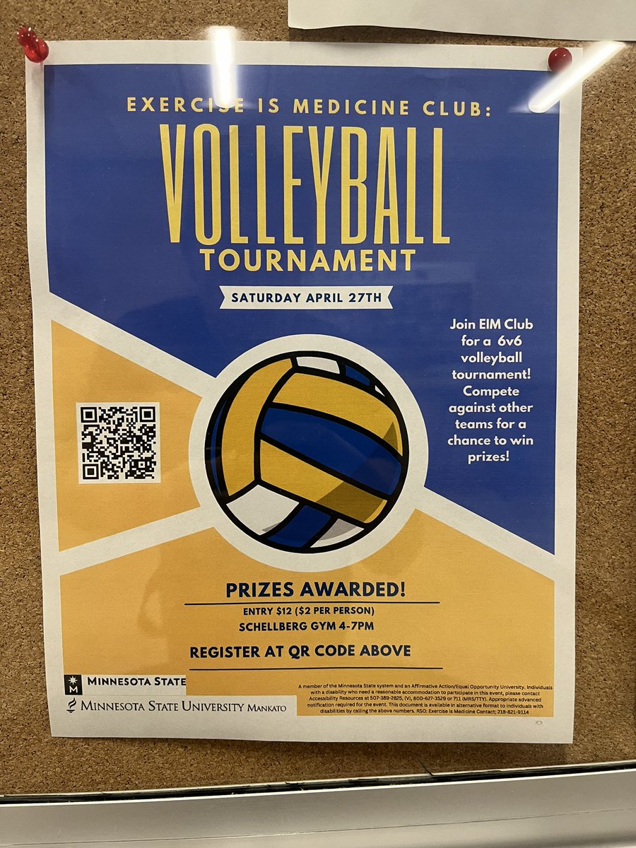 Sign up for the Exercise is Medicine Volleyball tournament!!!!!! 🏐🏆🏐 docs.google.com/forms/d/e/1FAI… <a href="/MNSUCREC/">Minnesota State, Mankato Campus Rec</a> <a href="/MSUEVENTS/">Student Events Team</a> <a href="/MNSU_AHN/">MNSU Mankato AH&N</a>