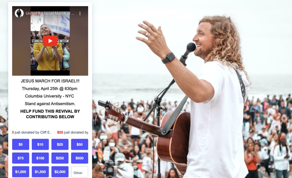 Sean Feucht is so worried about the Gaza Solidarity protests at #ColumbiaUniversity that he's.....fundraising money for himself off of them