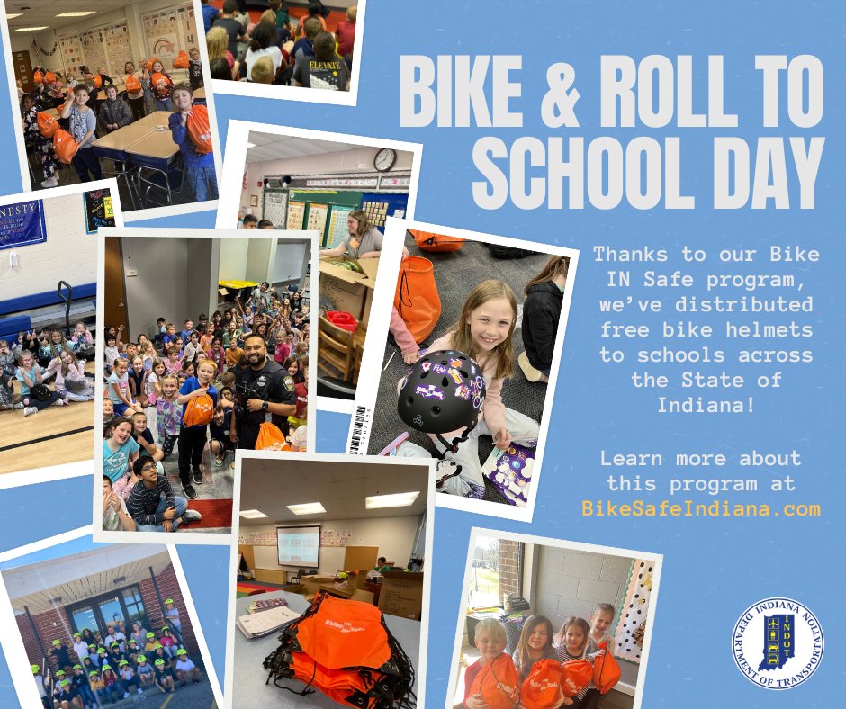 Happy 🚲 or roll to school day! Thanks to our #BikeINSafe program we've been able to distribute free helmets to schools across the state. So whether the next generation wants to bike or roll, they do so with helmets! Visit BikeSafeIndiana.com to learn more!