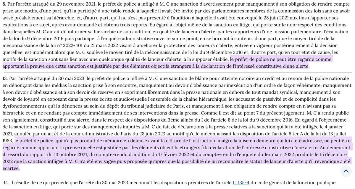 Lanceur d'alerte & racisme dans la police : A nouveau, des sanctions infligées à un policier par le @prefpolice sont annulées. Car ces sanctions sont liées au fait qu'il a dénoncé publiquement des propos racistes & violences de la part de collègues. => bit.ly/3Uzz90q