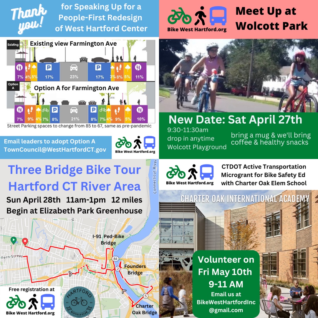 Let's just say there's a LOT going on these next few weeks! Details at BikeWestHartford.org #bike #walk #transit #westhartford