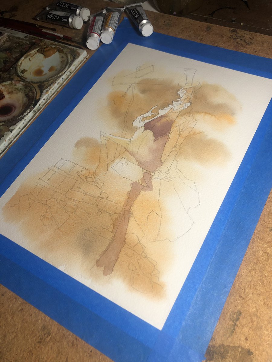 GrisGrimly's tweet photo. Starting another commission. Billy Cutting Work-in-progress.
#watercolor #grisgrimly #grisgrimlyart #Holbein @HolbeinArt #holbeinwatercolors #holbeinartistwatercolor #wip #billcutting #billthebutcher #gangsofnewyork https://t.co/yccDBsh0rw