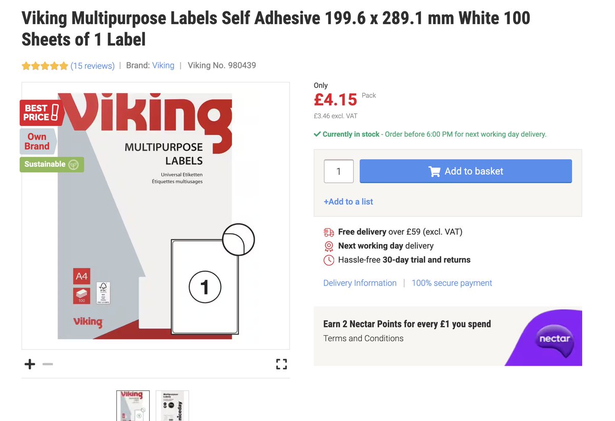 hey <a href="/uk_vikingdirect/">Viking UK</a> we've just paid over twice as much for these labels when we sign in, yet they are showing as £4.15 on another colleagues computer?