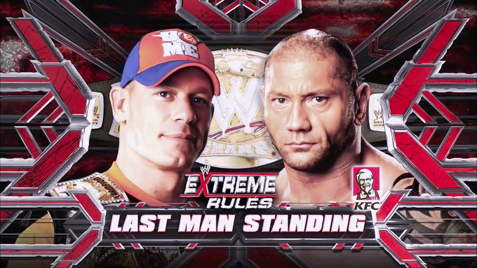 4/25/2010

John Cena defeated Batista in a Last Man Standing Match to retain the WWE Championship at Extreme Rules from the 1st Mariner Arena in Baltimore, Maryland.

#WWE #ExtremeRules #JohnCena #HustleLoyaltyRespect #Batista #TheAnimal #LastManStandingMatch #WWEChampionship