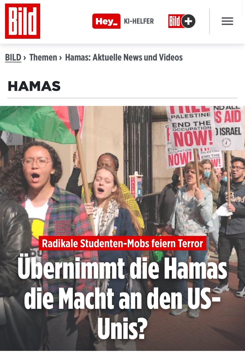 Jüdische, palästinensische & amerikanische Studierende protestieren gemeinsam gegen Waffenlieferungen an Israel & für ein Ende des Krieges in Gaza - und die BILD stellt es so dar, als würden Hamas-Fans die die Unis übernehmen. Statt seriösem Journalismus Stimmung machen gegen…