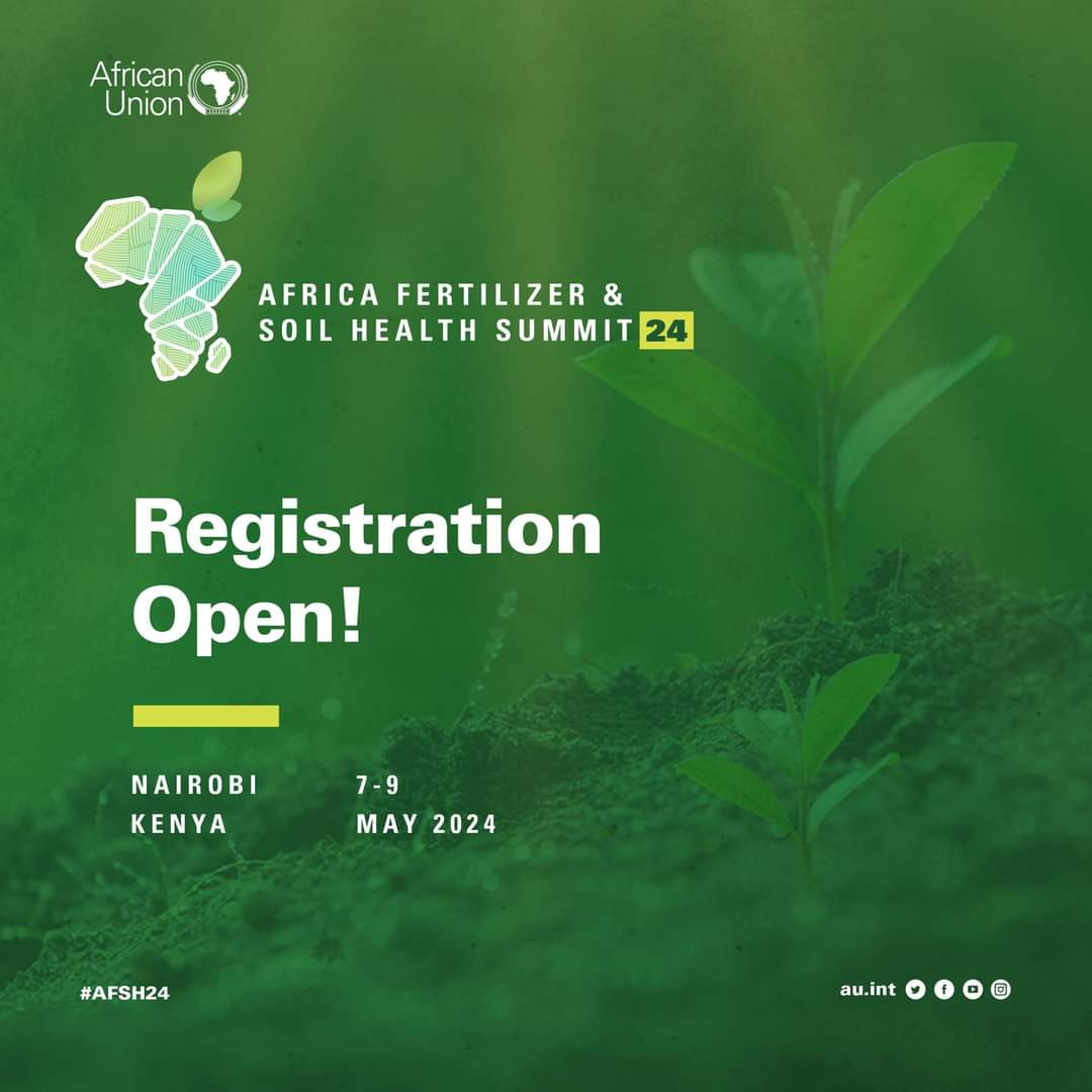 Excited to announce the Africa Fertilizer & Soil Health Summit is on! Join us in Nairobi from May 7-9, 2024, to explore ways to transform Africa’s soil health under the theme #Listentotheland. Register now: bit.ly/4baaYuR. #AFSH24 #Agenda2063 #SoilHealth @_AfricanUnion