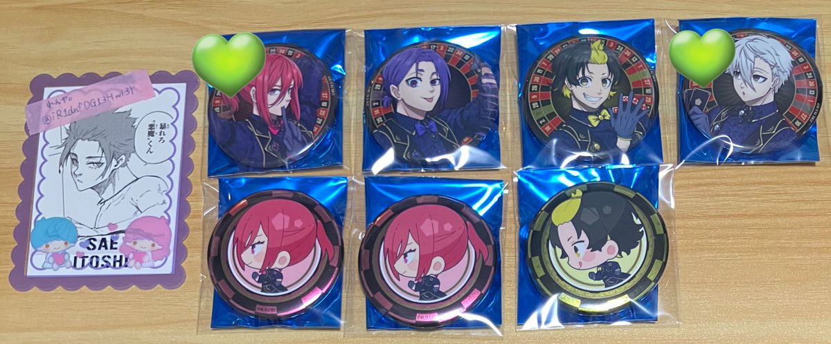 iR1dnfDG13Hwl3Y's tweet photo. 【交換】ブルロ ブルーロック アニメガ ソフマップCASINO ディーラー 缶バッジ ステッカー アクキー

譲】画像参照①〜③

求】
①凛　決まり次第　冴
②冴1
③凛 各1点/冴 等身1
💚は凛とのご交換のみ

5/1  大阪市内手渡し又は郵送
郵送の場合、2点〜
⏩ https://t.co/RpbLclmm24