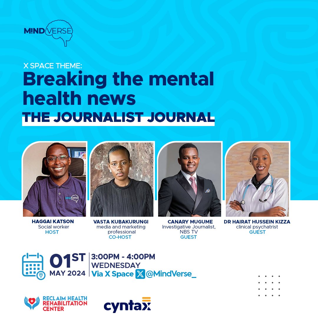 Make a date with us next week on Labor Day . We will be joined by the prince of media @CanaryMugume , @VasterVK and the good Dr. @Haira888 as we talk about mental health in the media profession. This has all the signs of being the most educative and inspiring conversation ever
