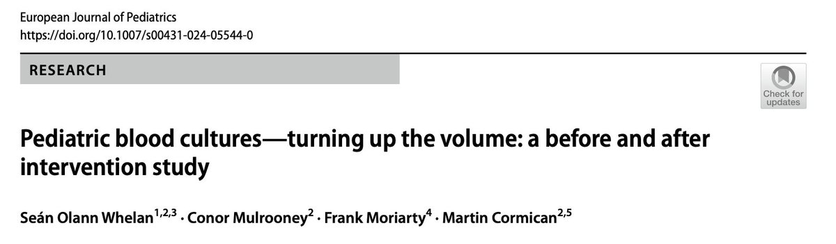 Delighted to share our work in @EurJPediatrics showing increasing blood volume is the 🔑 to improving paediatric blood culture performance! A great team effort in GUH NICU + Paediatrics to turn up the volume and make cultures count! 👶🩸🔉📈🔊 rdcu.be/dFGzf