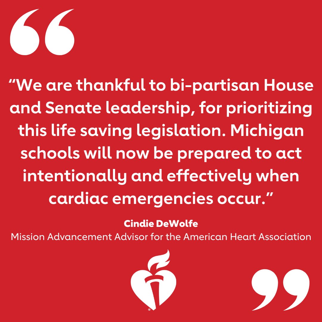 On Saturday Governor Whitmer will sign into law House Bills 5527 & 5528 which will require more comprehensive cardiac emergency response plans in schools. The legislation goes into effect for the 2025-26 school year.
