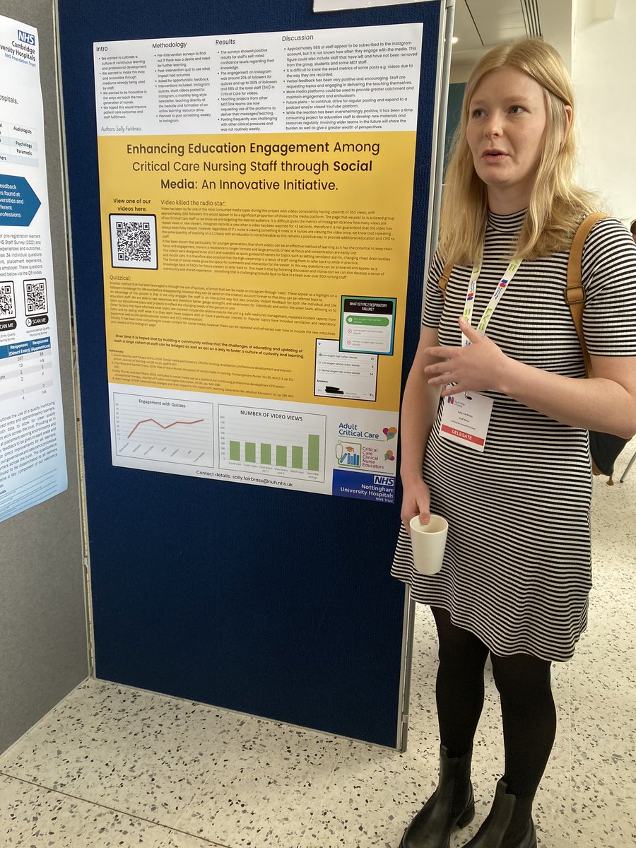 NUHCritCareCNE's tweet photo. A huge well done to Sally from our team for presenting her poster at #RCNED24 on Enhancing Education Among Critical Care staff through use of Social Media! Proud of you! @NUHCriticalCare https://t.co/ojerp6XNP7