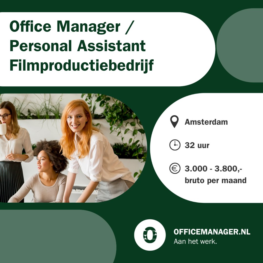 Voor een toonaangevend film- en televisie(series) productiebedrijf in Amsterdam zoeken wij een professionele, proactieve en doortastende officemanager (M/V). 🎥

👇
ow.ly/TVY150Ro9j9

#officemanager #personalassistent #vacatures #parttime #filmproductie #amsterdam