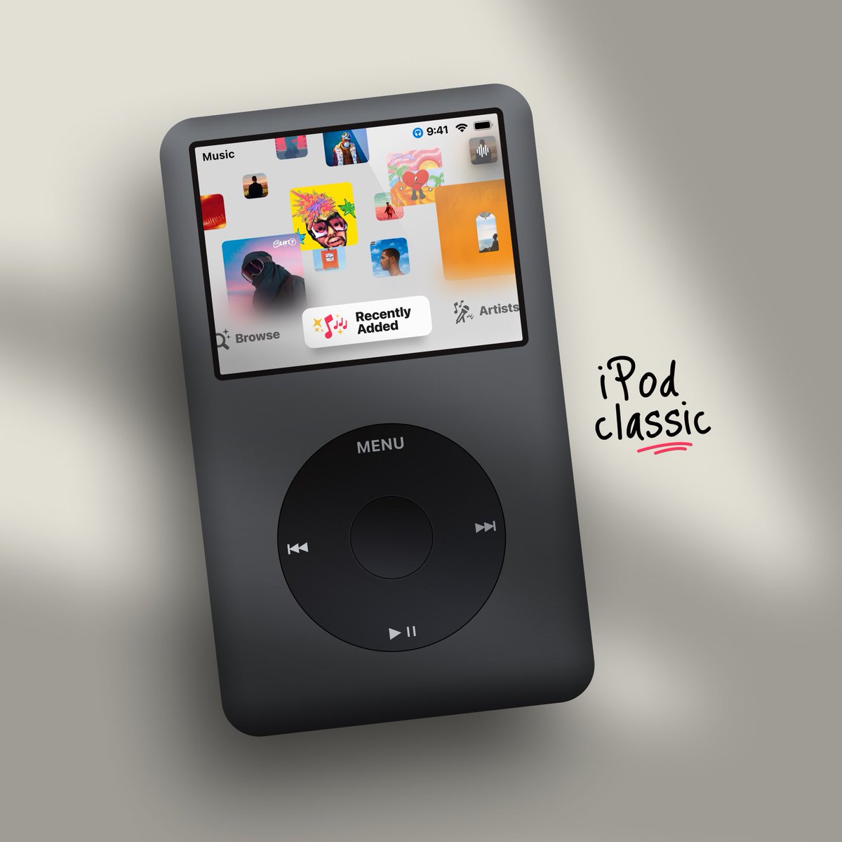 borisjnd's tweet photo. trying to reimagine the iPod classic’s UI — modernizing it while keeping the spirit of the original https://t.co/BC0BoIaf0B
