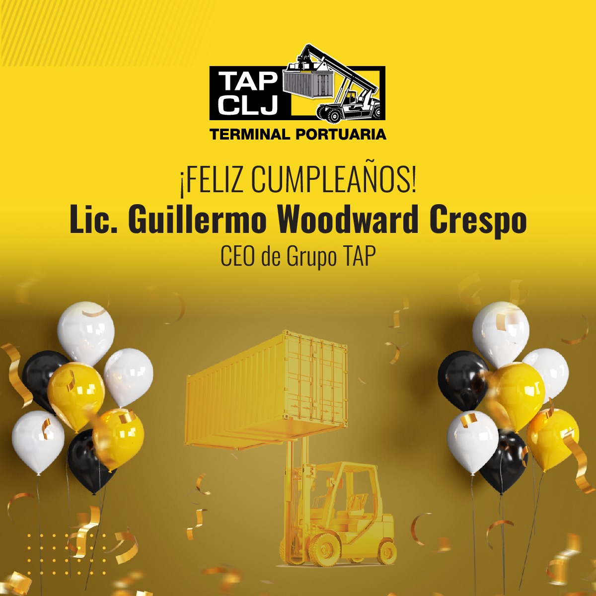 Felicitamos al Lic. Guillermo Woodward Crespo, CEO de Grupo TAP. Le deseamos un día especial lleno de alegría en compañía de su familia y seres queridos. ¡Un abrazo de todo el equipo de #GrupoTAP! ¡Felicidades! 🎂✨️🎉
