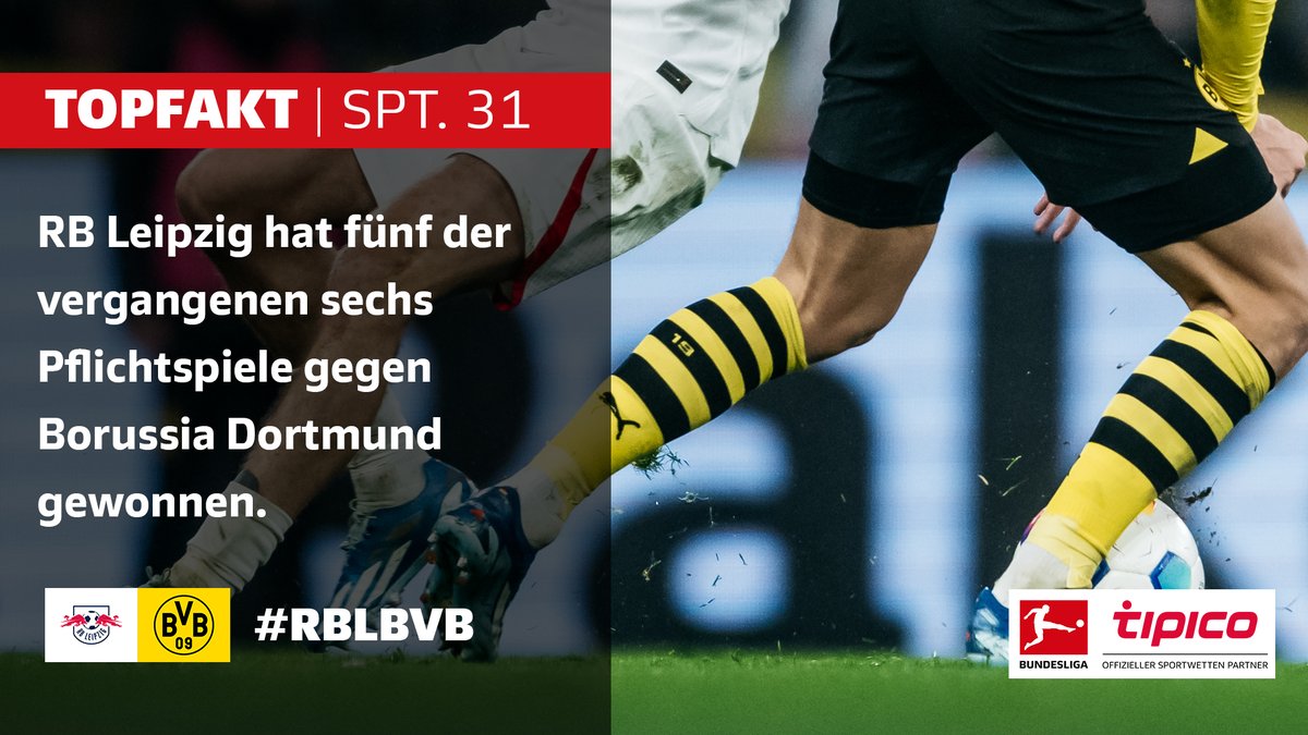 💡 @tipico_de-#Topfakt: RB Leipzig (@rbleipzig) mag die Duelle mit Borussia Dortmund (@bvb). Bauen die Sachsen die Bilanz bei #RBLBVB am Wochenende aus? 👀 Die besten Fakten zum 31. #Bundesliga-Spieltag 👉bundesliga.com/de/bundesliga/…