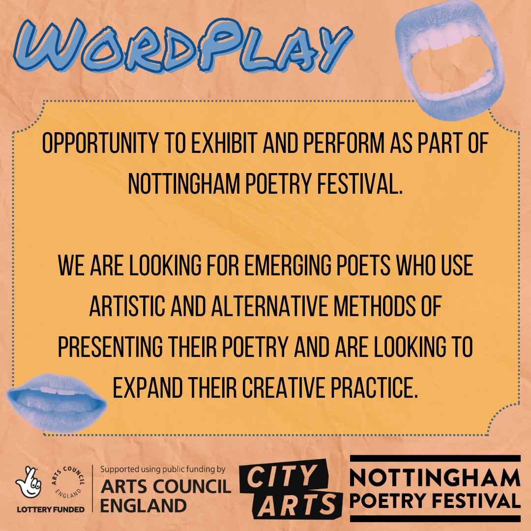 📣 #EmergingPoets, would you like to exhibit and perform as part of @NottmPoetryFest? They are looking for applications from poets that use more creative and artistic formats to present their poetry. 📅: 1 May To apply: forms.office.com/e/fiVVcKG44n and 📩: projects@city-arts.org.uk