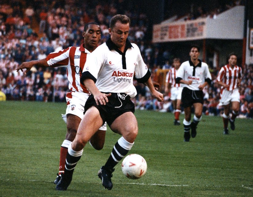 Throwback Thursday ⏪ Nicky Clarke holds off the opposition in a 1993/94 league cup match away at Stoke in August 1993.