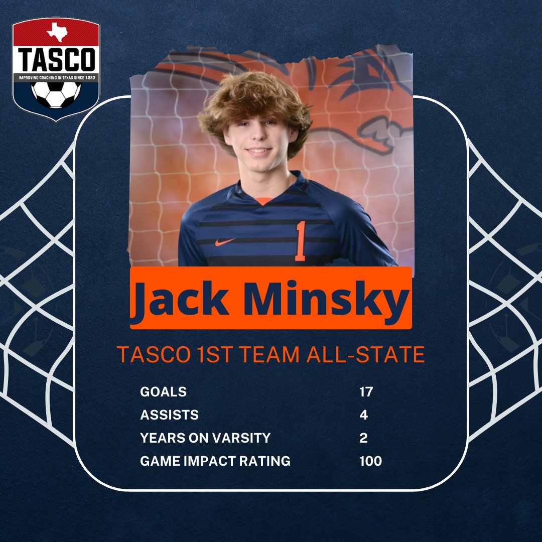 🎉⚽🎉TASCO 1st Team All-State🎉⚽🎊
Jack Minsky has been named 2024 @tascosoccer
 1st Team All-State.  Congratulations, #1!
#RowTheBoat | @WakelandHS | #TXHSSoccer