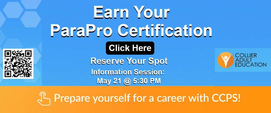 CCPS Adult Education (@ccpsadultedu) on Twitter photo Looking to earn your ParaPro certificate but need help? Join our summer ParaPro class! It will be 100% online this summer & on a flexible schedule. The best part is it's free, supported by a grant! To sign up for an info session, go to collierschools.com/domain/4855 <a href="/collierschools/">Collier County Public Schools</a> Looking to earn your ParaPro certificate but need help? Join our summer ParaPro class! It will be 100% online this summer & on a flexible schedule. The best part is it's free, supported by a grant! To sign up for an info session, go to collierschools.com/domain/4855 <a href="/collierschools/">Collier County Public Schools</a>