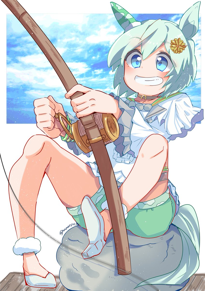 seiun sky (umamusume) 1girl solo blush smile short hair blue eyes shirt  illustration images