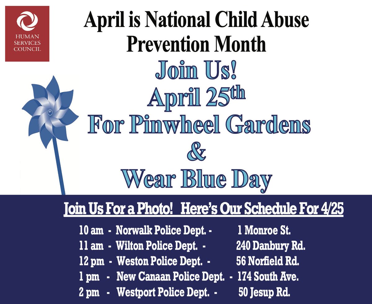 In honor of Child Abuse Prevention Month, Help for Kids is venturing to Norwalk, Wilton, Weston, New Canaan, and Westport today with @HumanServicesCT to plant pinwheel gardens! Stop by, take pictures, and tag us! 💙 #ChildAbusePrevention #WearBlue #HumanServicesCT #WearBlue