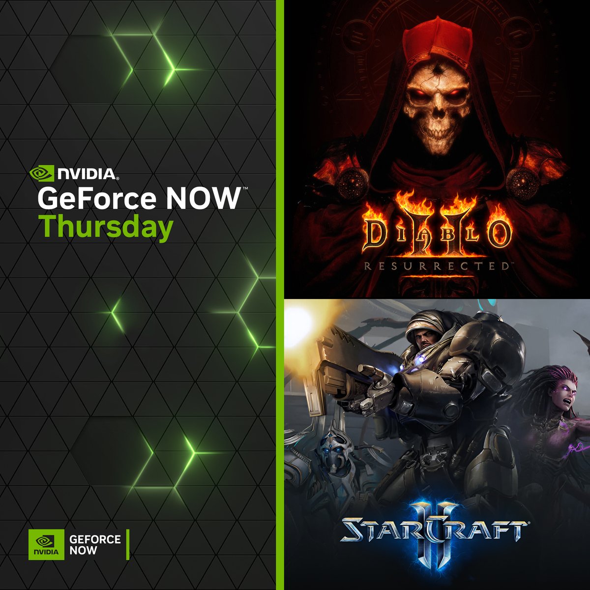 NVIDIAGFN's tweet photo. Head into battle this #GFNThursday. 💥

Further support for @battlenet titles arrives including @StarCraft Remastered &amp; StarCraft II + @Diablo II &amp; III. 

More 👉 https://t.co/XrHJM2nlIx https://t.co/AbKED1NDjB