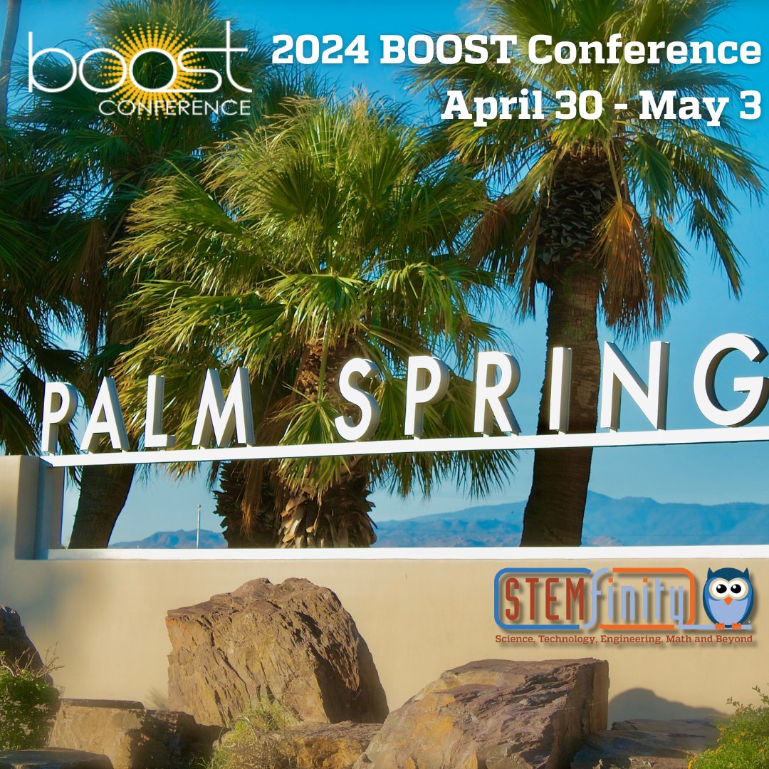 STEMfinity is thrilled to announce that we'll be at the 2024 #BOOSTConference in Palm Springs! 🌴 Join us as we showcase how our #STEM programs can empower afterschool providers, whether you're operating in-person, at home, or both. See you there!