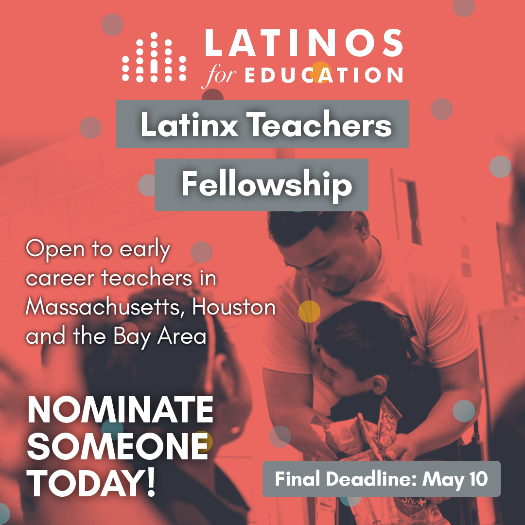 Ready to nominate a Latino teacher? Join us in supporting early career teachers in MA, HTX, & the Bay Area through the Latinx Teachers Fellowship. Help them elevate their impact and advocacy for students. Nominate today at hubs.la/Q02v1SkP0 #ConGanasWeCan #LTF #Teacher