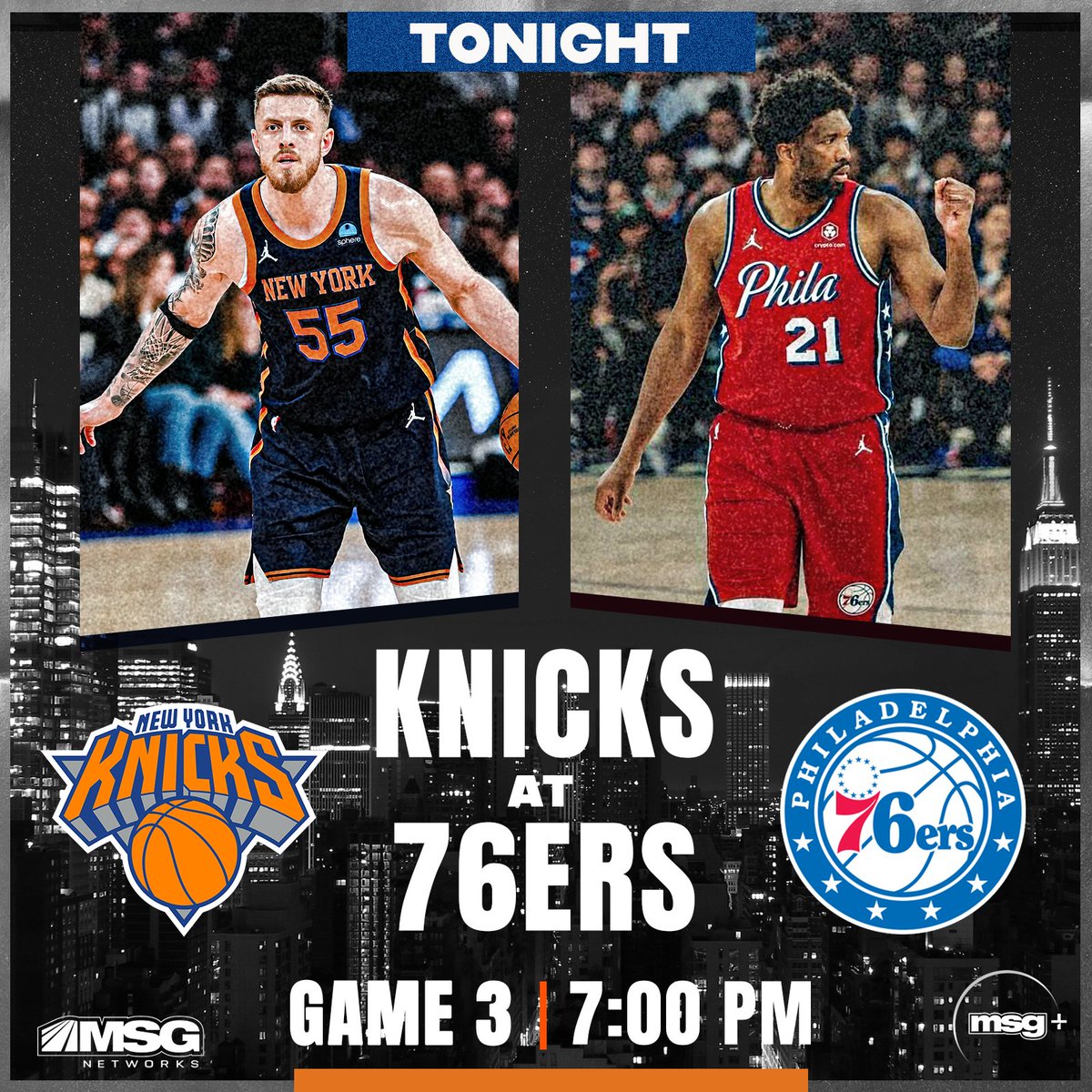 Knicks look to make the series 3-0 in Philly Join us on MSG & MSG+ at 7PM for pregame!