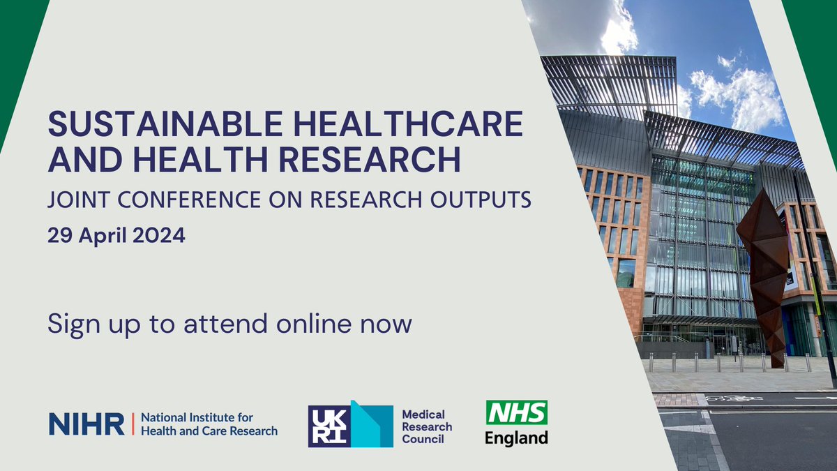 Don't miss our joint conference exploring the latest developments in sustainable healthcare and health #research with @NHSEngland and @The_MRC Taking place on Monday 29 April, 9:30am - 4:30pm More info and last chance to register at engagementhub.ukri.org/mrc-environmen… #sustainability