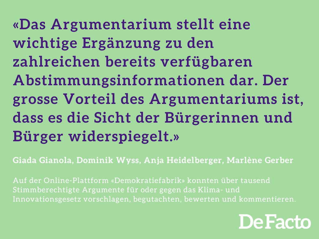 In einem einzigartigen digitalen Partizipationsprojekt konnte die Bevölkerung ein Argumentarium zu einer eidgenössischen Abstimmung erarbeiten. Wie das Argumentarium entwickelt wurde, erklären Giada Gianola, @nikwyss , Anja Heidelberger und @Gerber3Mara. defacto.expert/2024/02/28/dig…