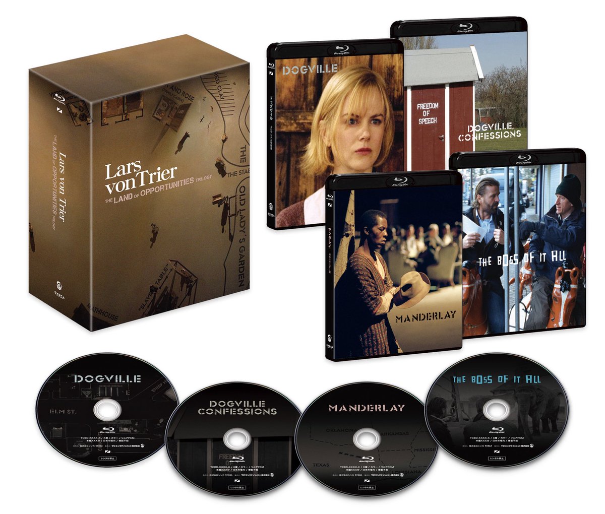 📣7月31日 発売決定 ラース・フォン・トリアー「機会の土地アメリカ三部作/The Land of Opportunities Trilogy」Blu-ray BOX Ⅲ 『ドッグヴィル』4Kデジタル修復版 『ドッグヴィルの告白』HDリマスター版 『マンダレイ』HDリマスター版 『ボス・オブ・イット・オール』 全作初Blu-ray化！！