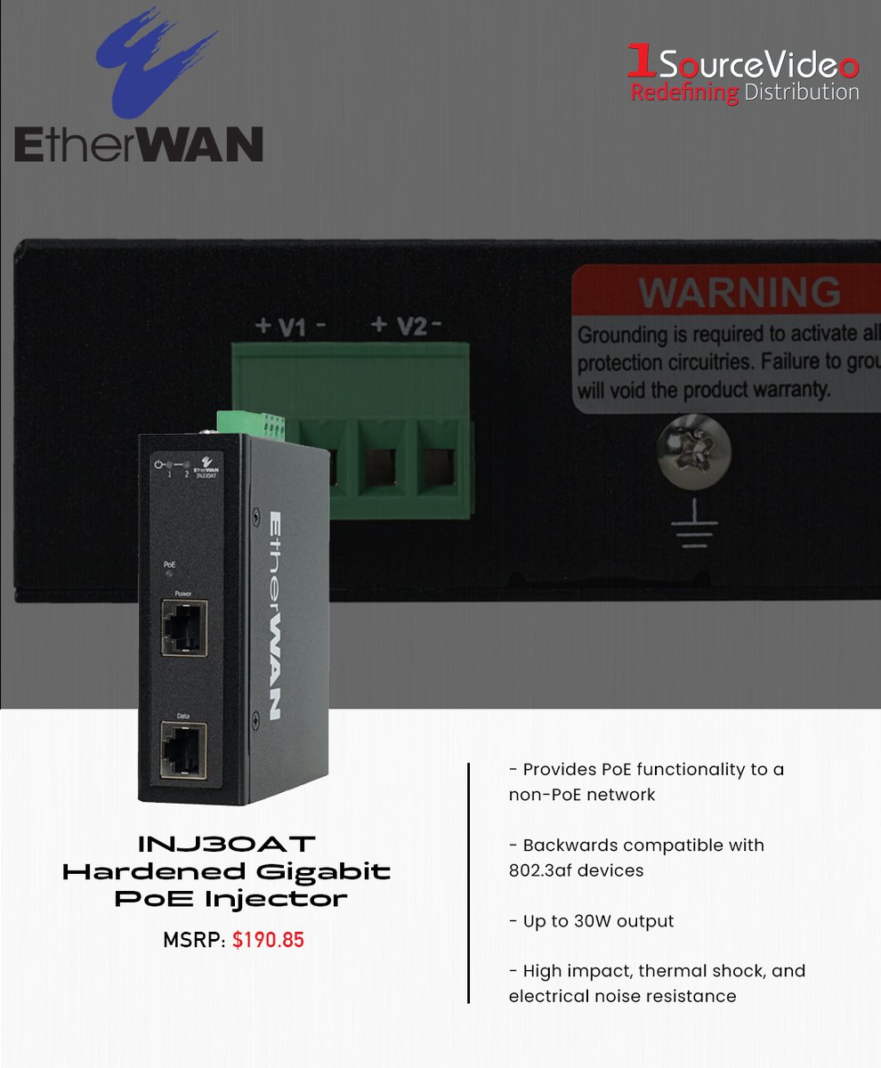 @EtherWANSystems' INJ30AT can integrate remote PoE devices into non-PoE networks for reliable operation even in harsh environments!

​#EtherWAN #1SourceVideo #INJ30AT #PoEinjector #connectivity #ethernet #videoproduction #filmmaking #distribution #RedefiningDistribution