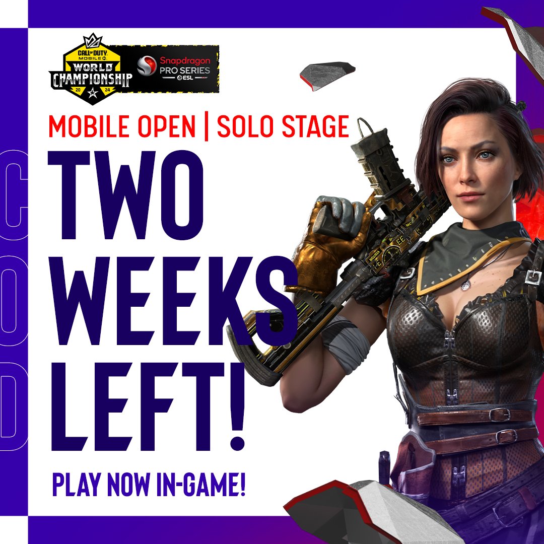 One week done, two to go in the Solo Stage of #CODMCHAMPS24 Solo Qualifiers, presented by @Snapdragon Pro Series!

Go get yourself those sweet in-game rewards and a spot in next stage - Play NOW in-game!