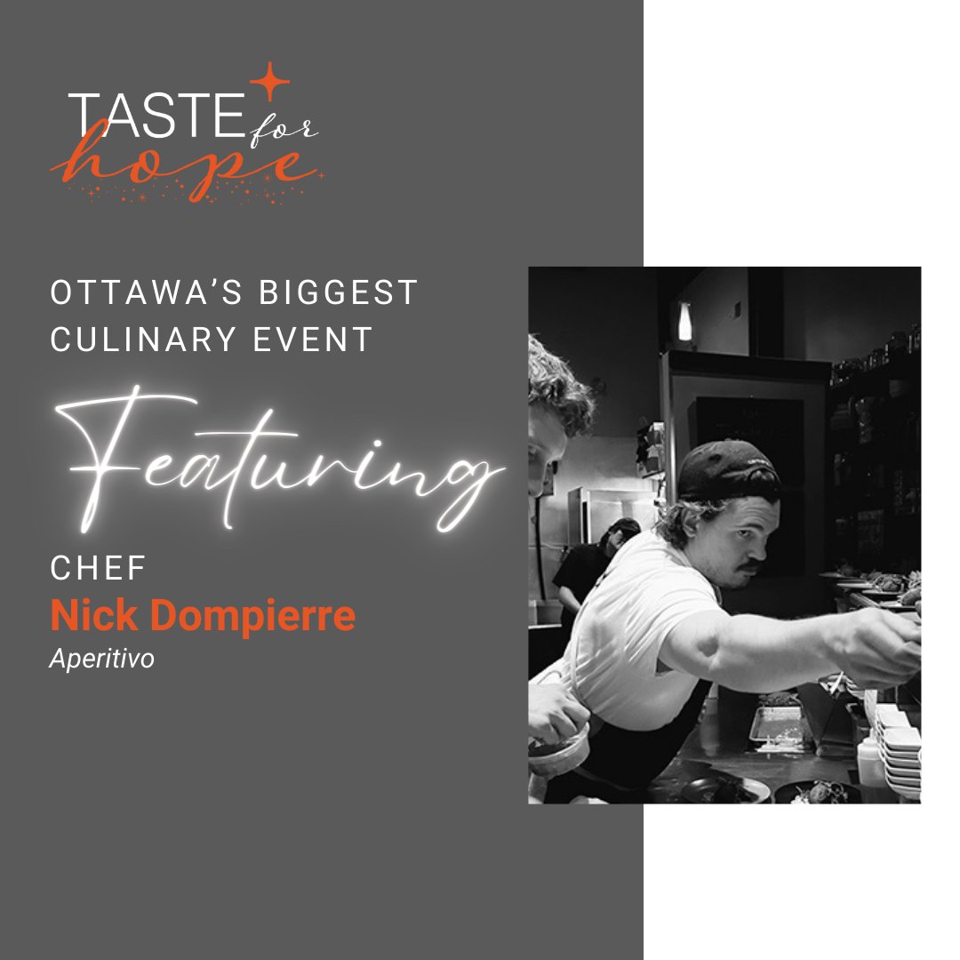 We are excited to welcome Chef Nick Dompierre of @aperitivokanata to #TasteforHope2024. Inspired by the flavours of the Mediterranean, Apertivo describes their menu as a “collision of ideas, cultures, techniques, & gestures.” Get tickets: tasteforhopesgh.ca