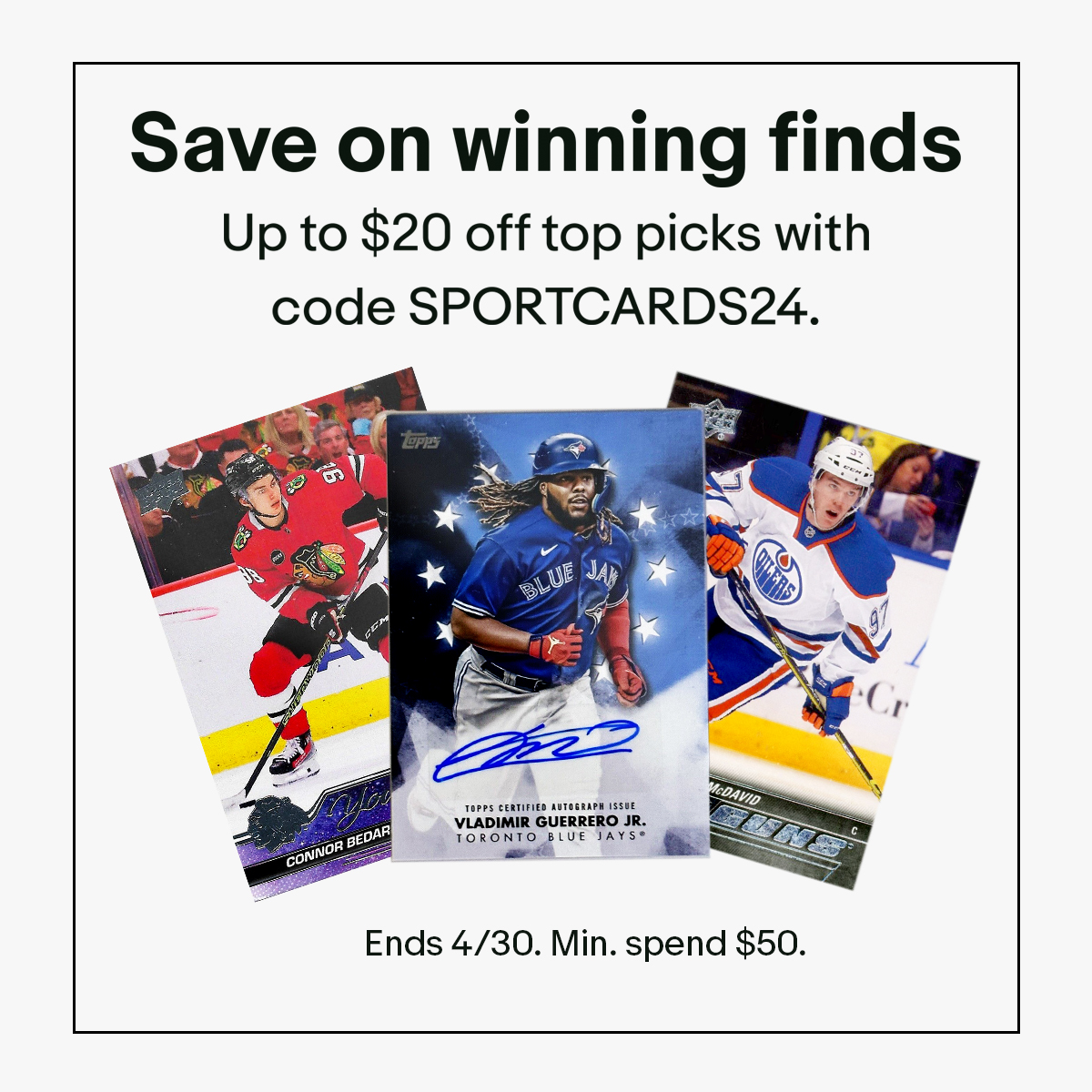 It's time to collect some savings! From now until 4/30 use coupon code SPORTCARDS24 for up to $20 off your next sport card purchase. ⁠ Rare, vintage, and new releases, it's your chance to make the play of the day: ebay.to/Sportcards24 ⁠ See full terms.