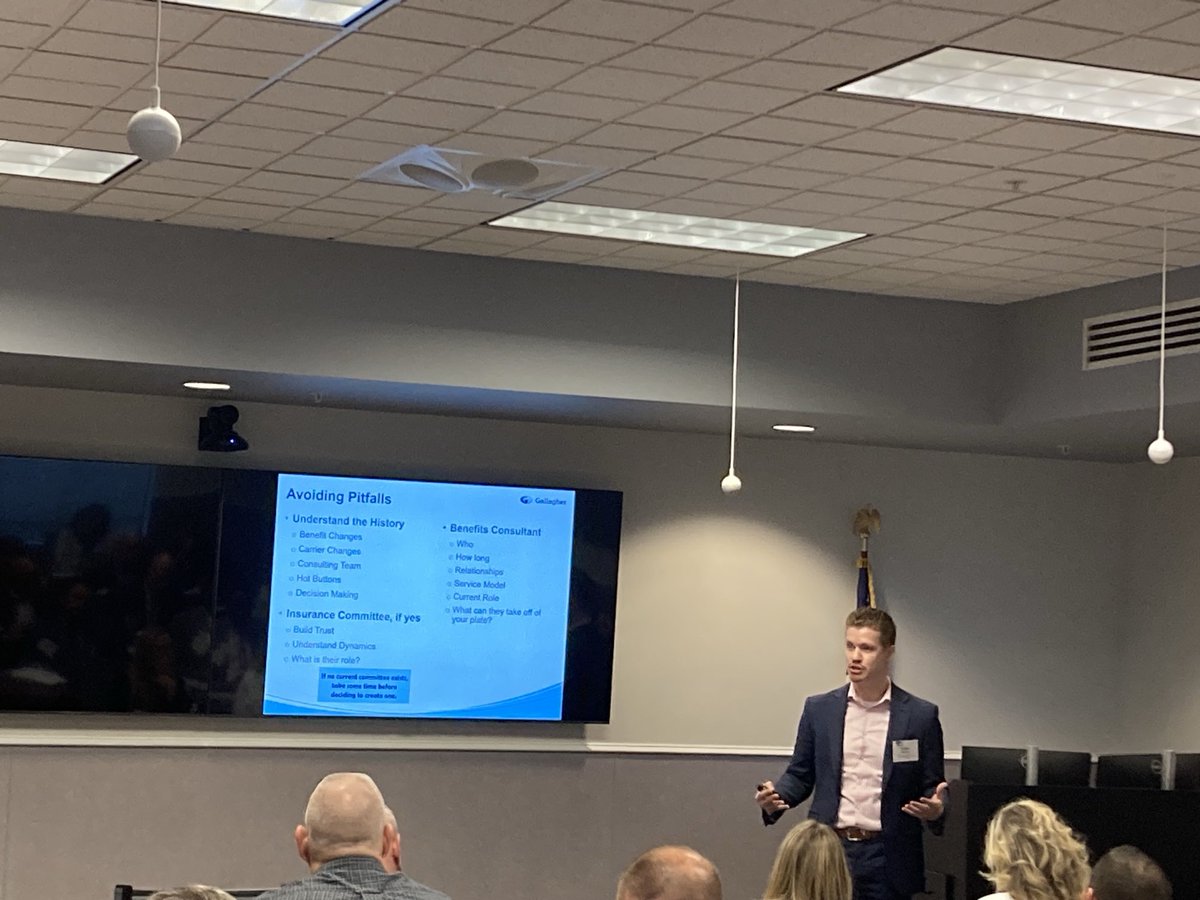 Tyler Feeney, Gallagher Benefits & Services shares information around employee benefits at the BASA New Superintendents Transition program today.