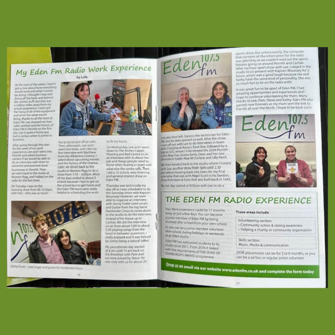 A lovely piece in the Eden Local magazine, from Year 10 student Lola, who did her work experience last month at Eden FM. Have you got your copy? #proudtobeucc