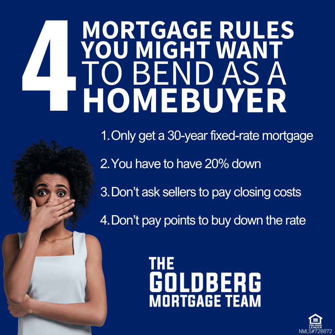 If you're navigating the home-buying journey, here are 4 mortgage 'rules' that could be worth bending to make your dream home a reality [see post]. 

Any of these surprise you? 

#HomebuyingHacks #MortgageTips #BreakTheRules #HomeownershipGoals #RealEstateAdvice #DreamHomeJourney