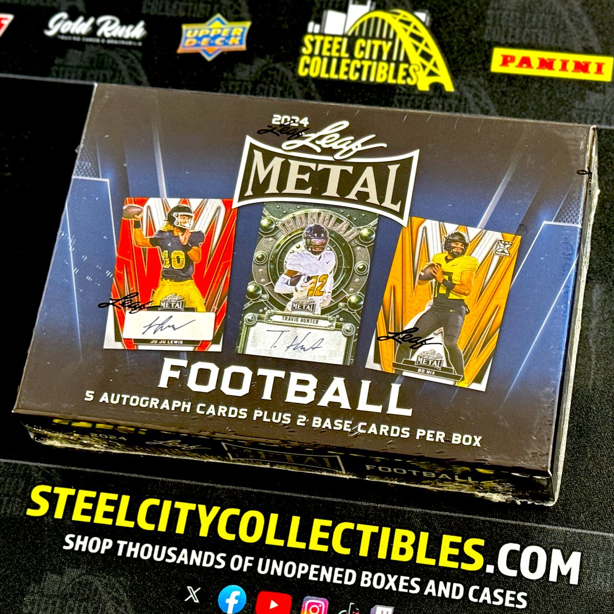 🏈 #NFLDraft Giveaway 🏈 RETWEET, FOLLOW, and COMMENT with who you think is going to be drafted FIFTH OVERALL for your chance to win this 2024 Leaf Metal Football Hobby Box! You'll get FIVE AUTOGRAPHS in this box! Answers must be received by 8PM ET. Must be following to win!