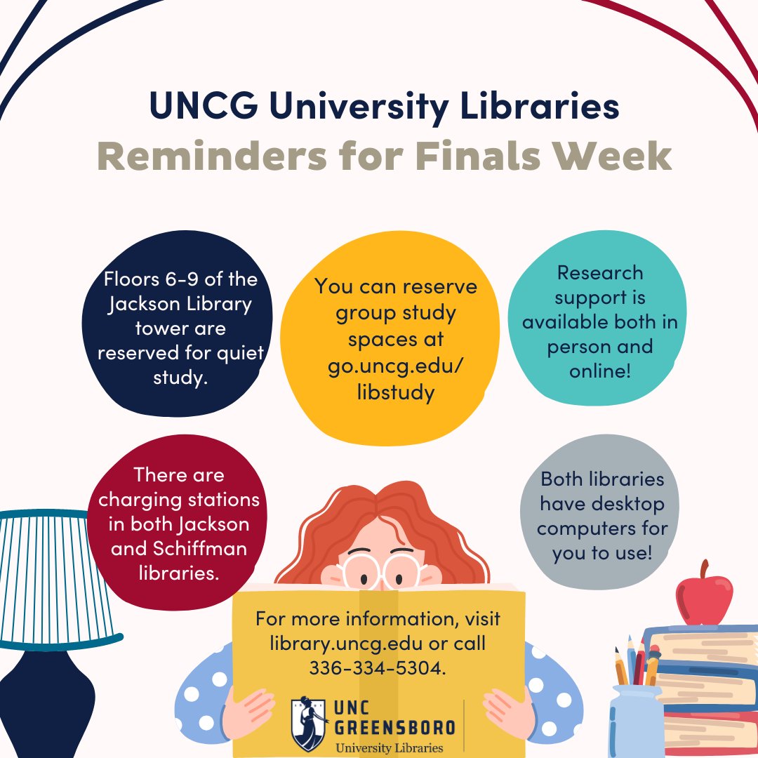 Today is Reading Day, and as we move into exams week remember that the University Libraries are here to help you!